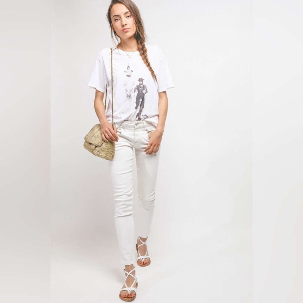 R13 Boy Skinny Designer White Low Mid Rise Slim Stretch Ankle Jeans Women's 25